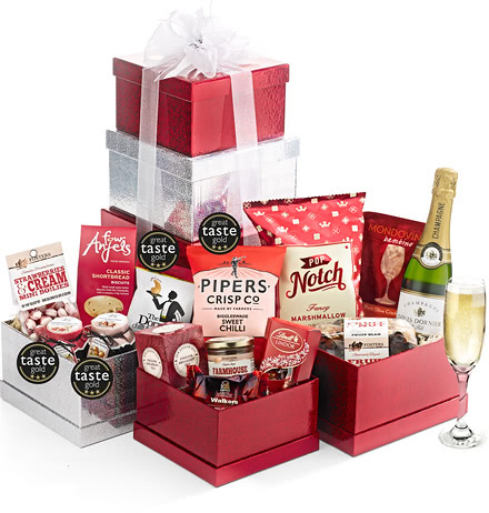 Gifts For Teacher's Sweet & Savoury Large Gift Tower With Champagne